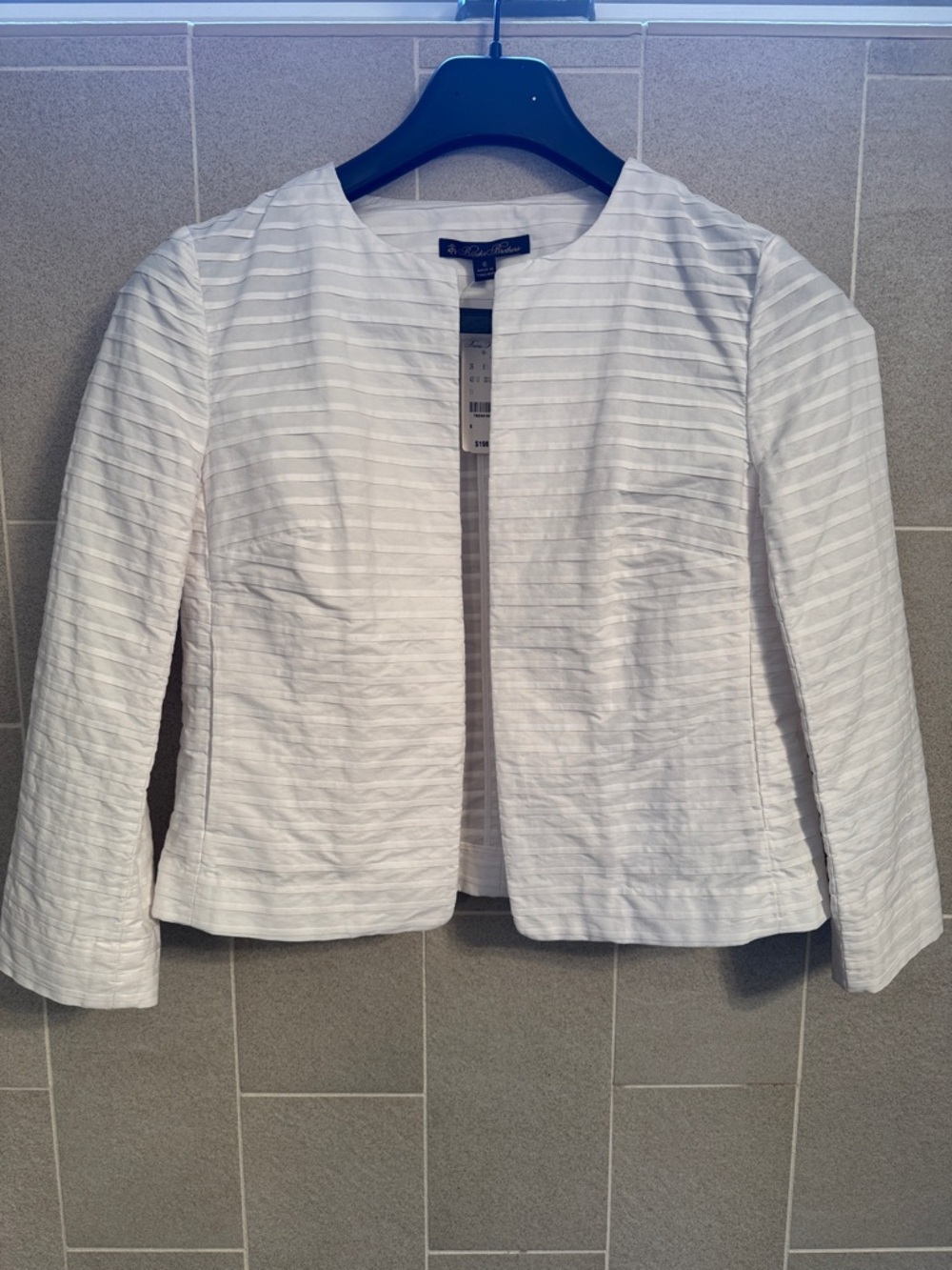 Brooks Brothers White Textured Open-Front Light Jacket